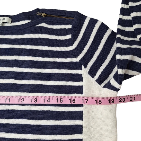 Madewell Small Striped Cropped Boatneck Shoulder Zipper Cotton Wool Sweater - Picture 13 of 14